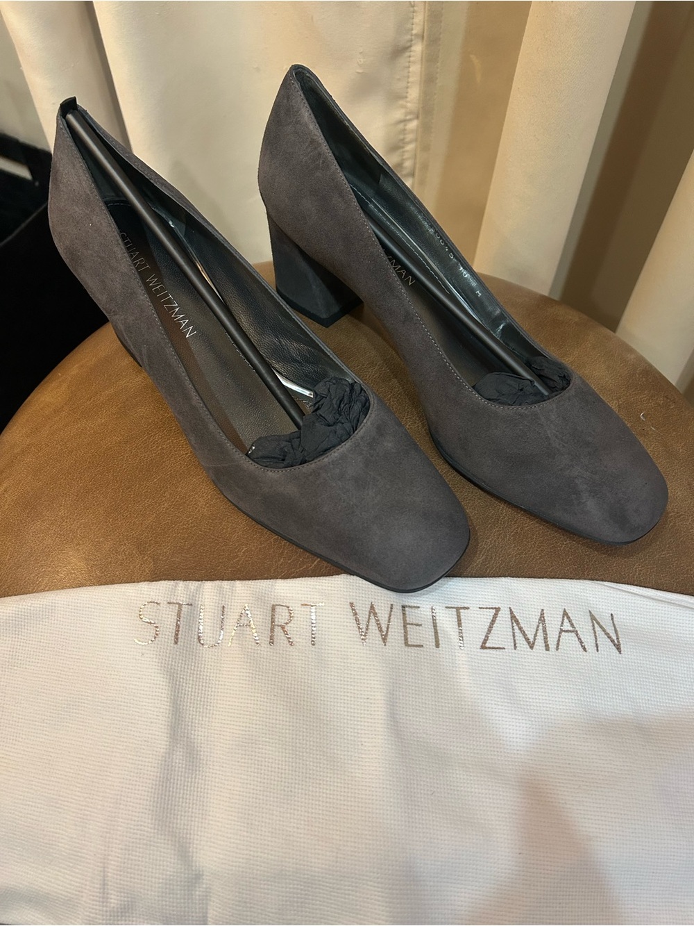 Stuart Weitzman Gray Suede Block Heel Pumps